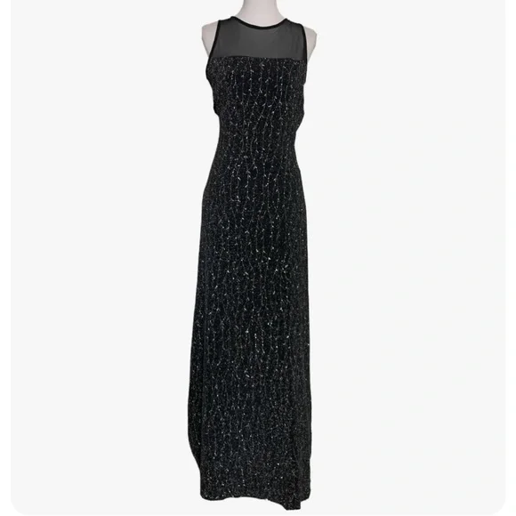 Dresses | Evening Gown Size 6 Prom Dress Long Black Silver Glitter Bodycon  Mesh Backless | Poshmark